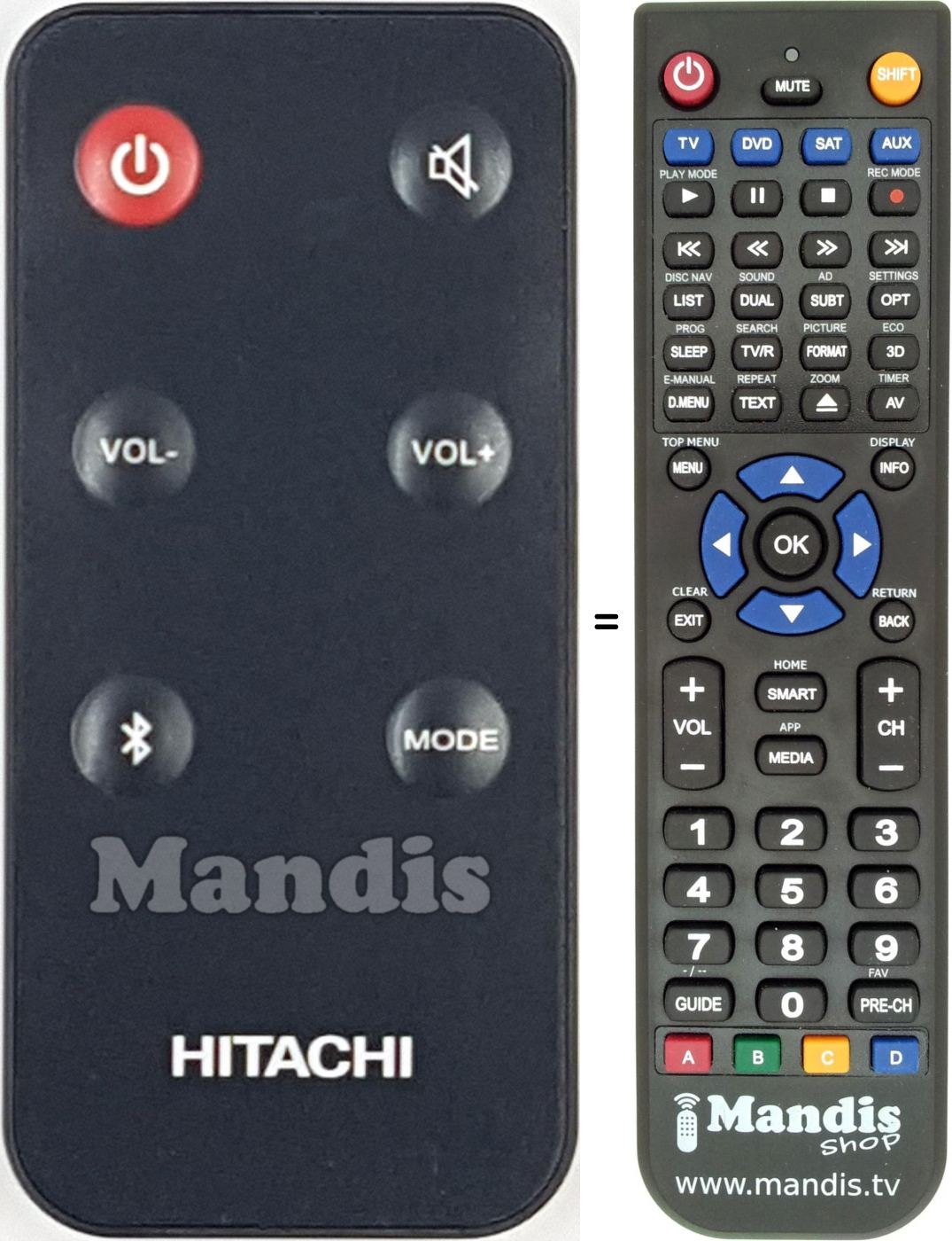 Télécommande équivalente Hitachi AXS014BTU