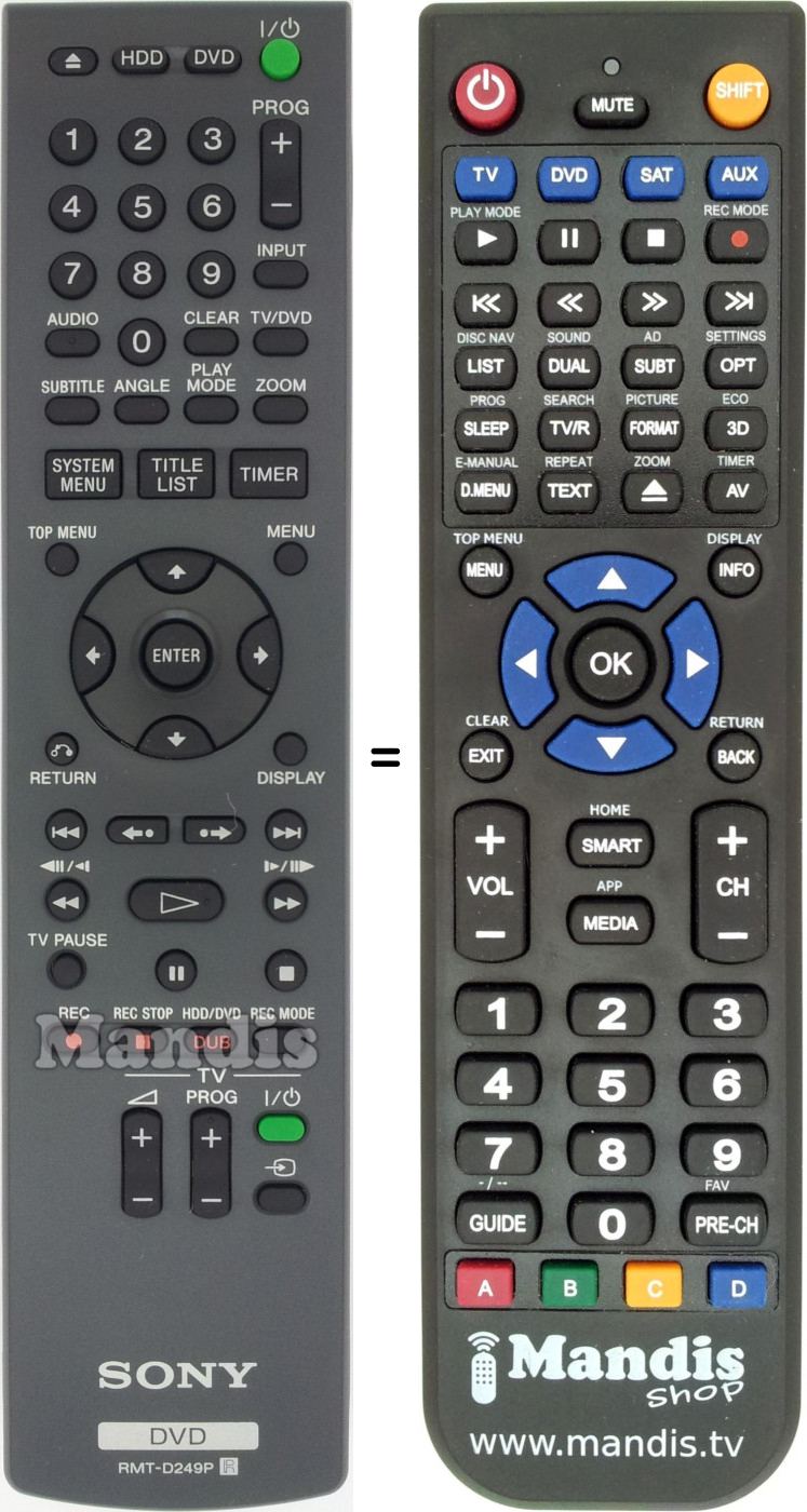 Télécommande équivalente Sony RM-TD249P