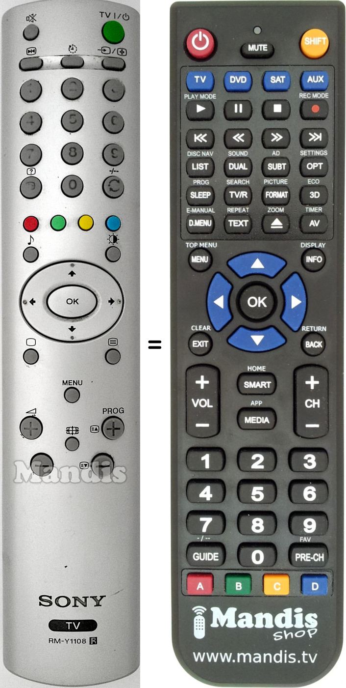 Télécommande équivalente Sony RM-Y1108