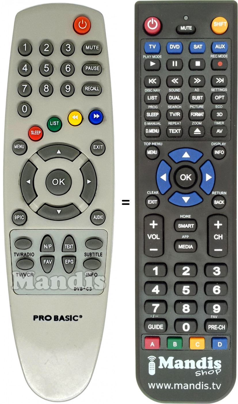 Télécommande équivalente PRO BASIC DVB-C3
