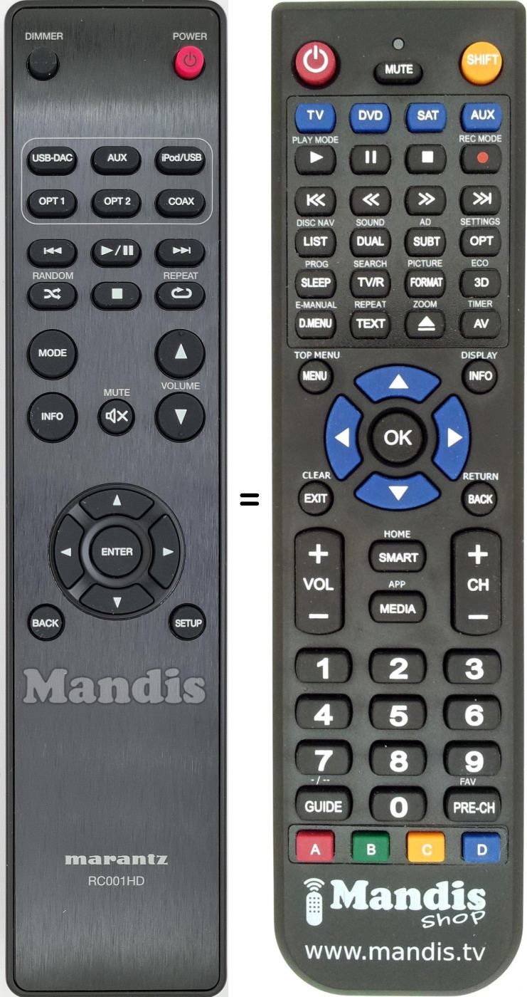 Télécommande équivalente RC001HD