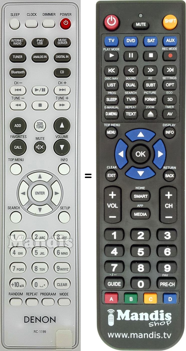 Télécommande équivalente Denon RC1199WT