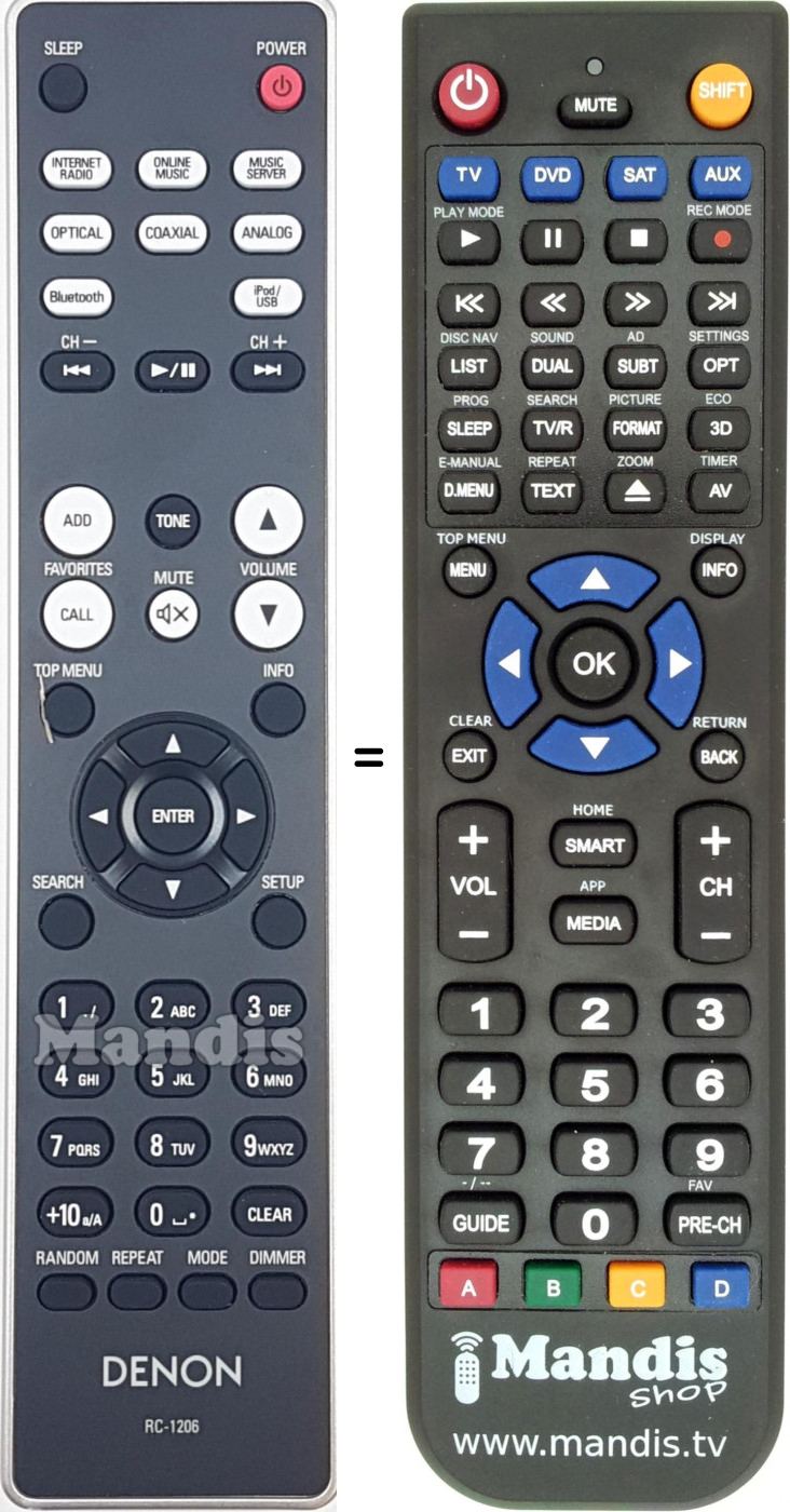 Télécommande équivalente Denon RC-1206