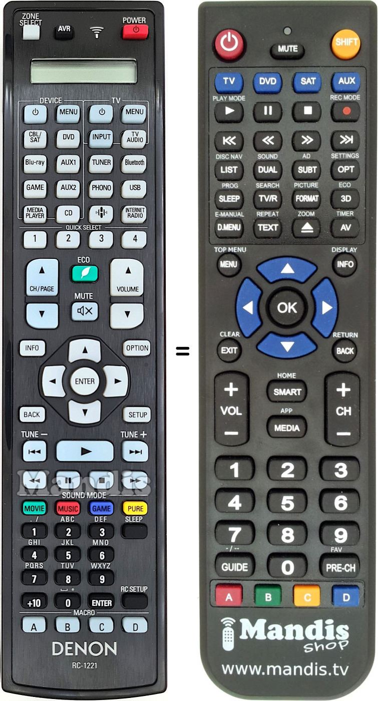 Télécommande équivalente Denon RC1221