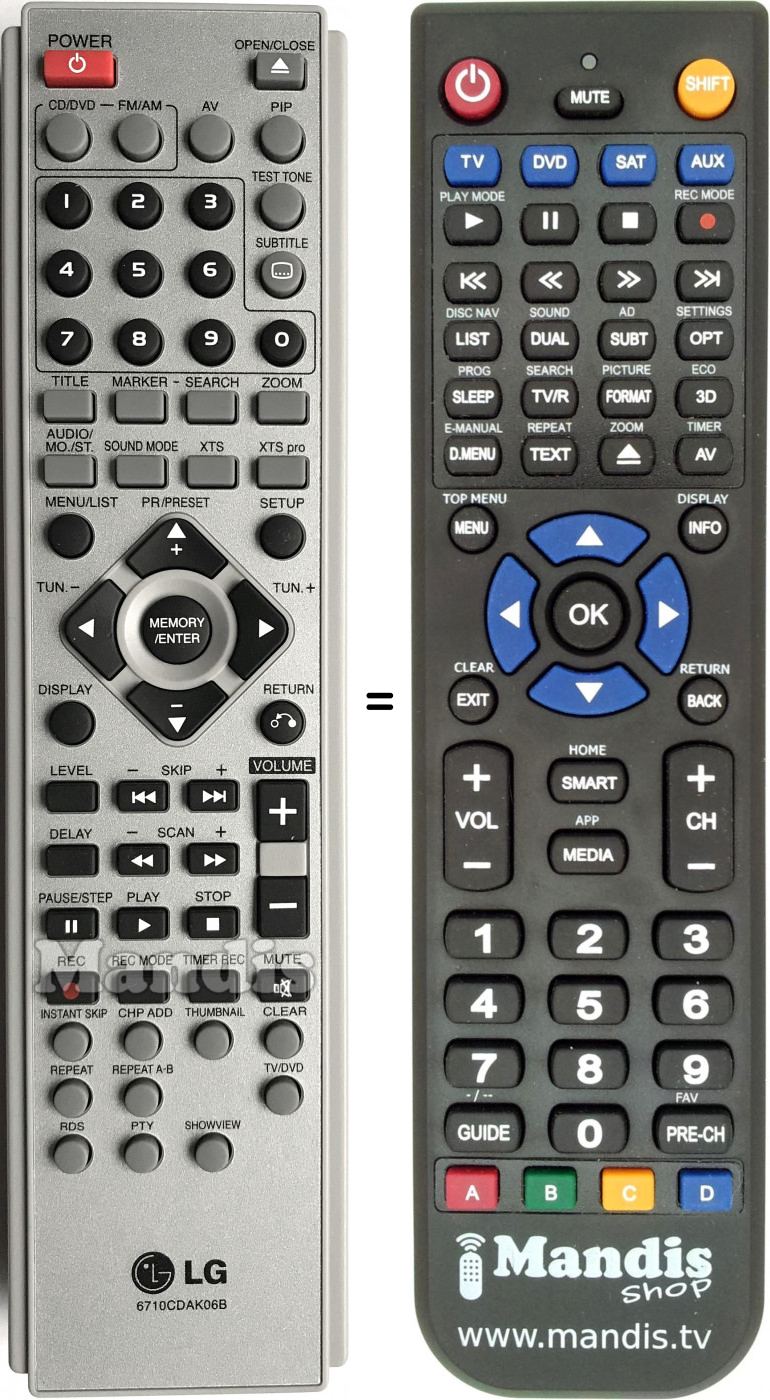 Télécommande équivalente LG 6710CDAK06B