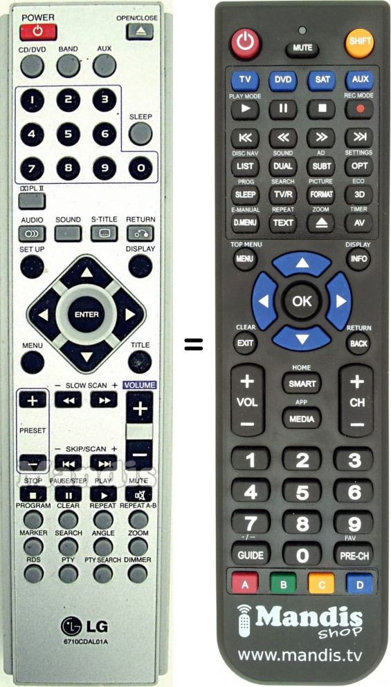 Télécommande équivalente LG 6710 CDAL 01 A
