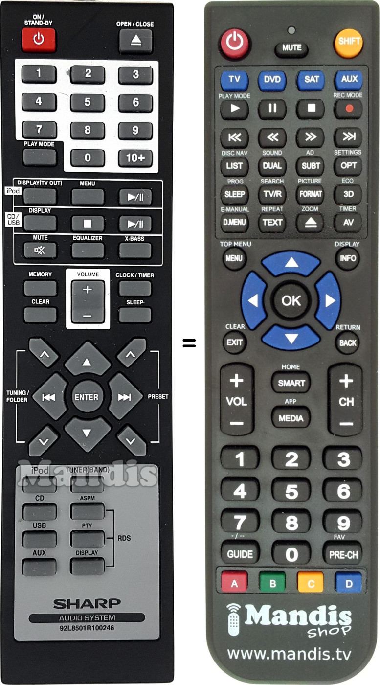 Télécommande équivalente 92L8501R100246