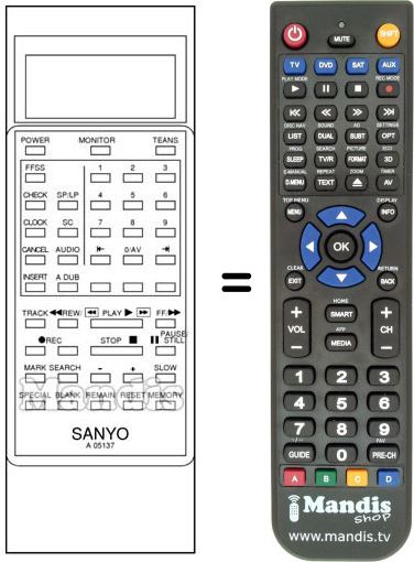 Télécommande équivalente Sanyo VHR7001S