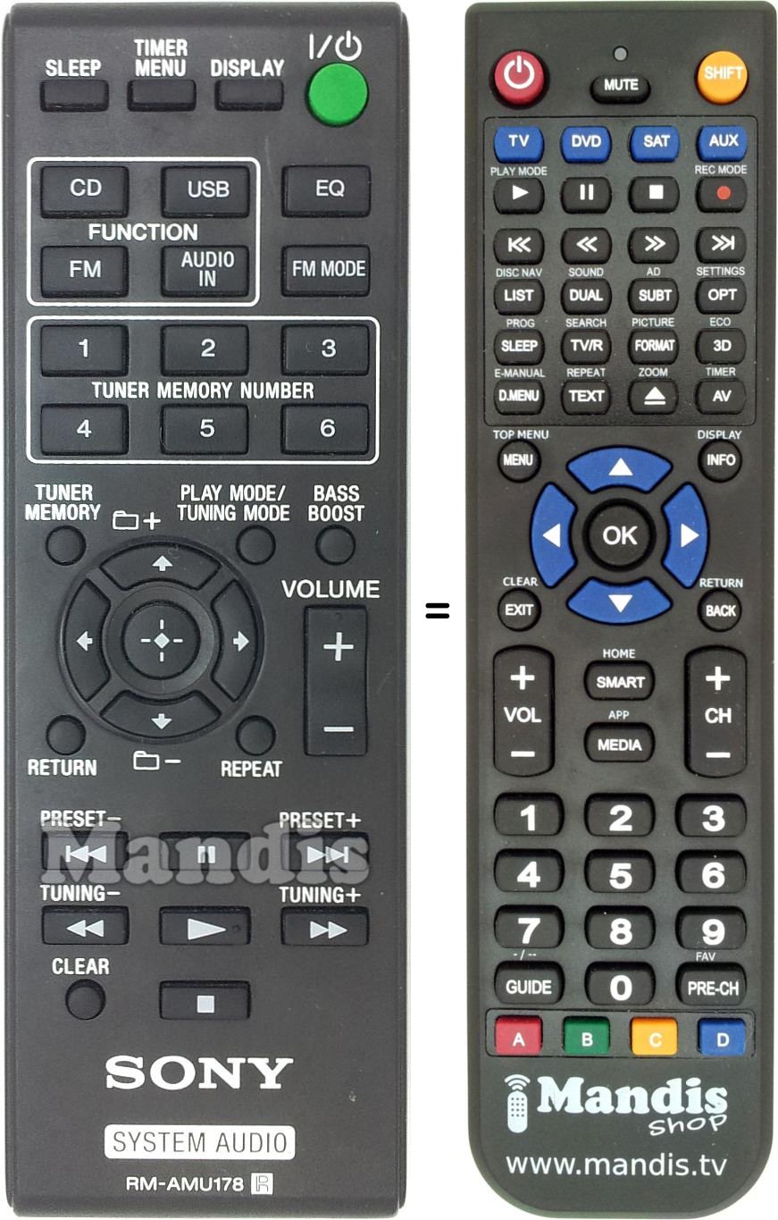 Télécommande équivalente Sony RM-AMU178
