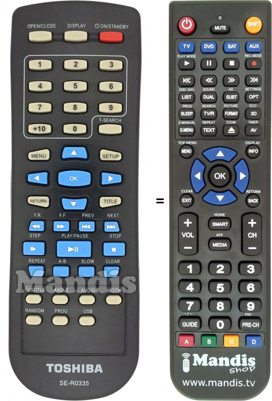 Télécommande équivalente Toshiba SE-R0335