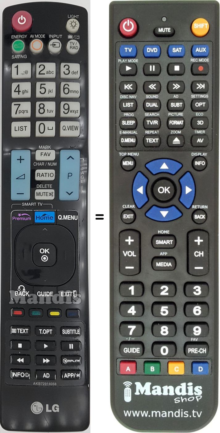 Télécommande équivalente LG AKB72914058
