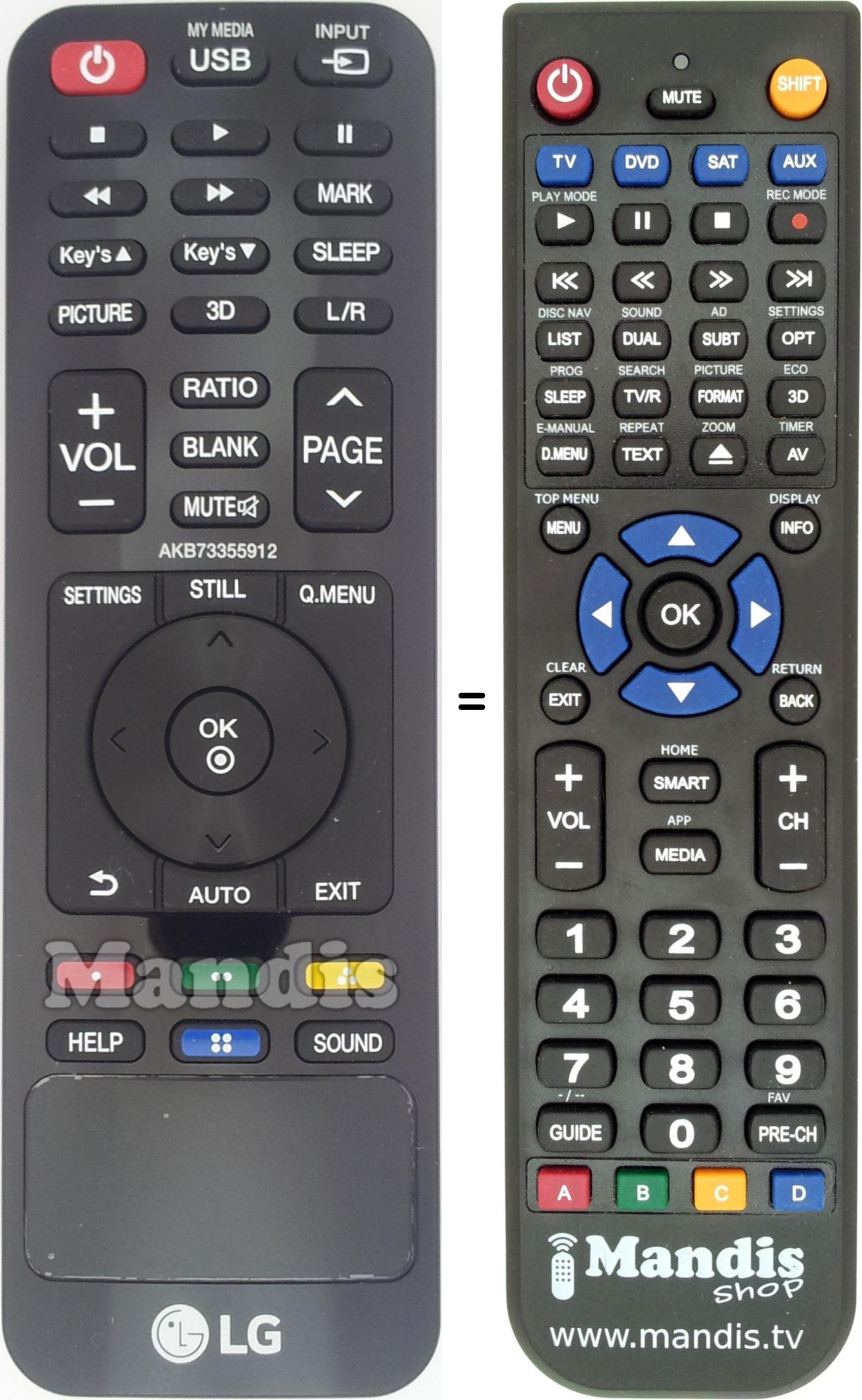 Télécommande équivalente LG AKB73355912