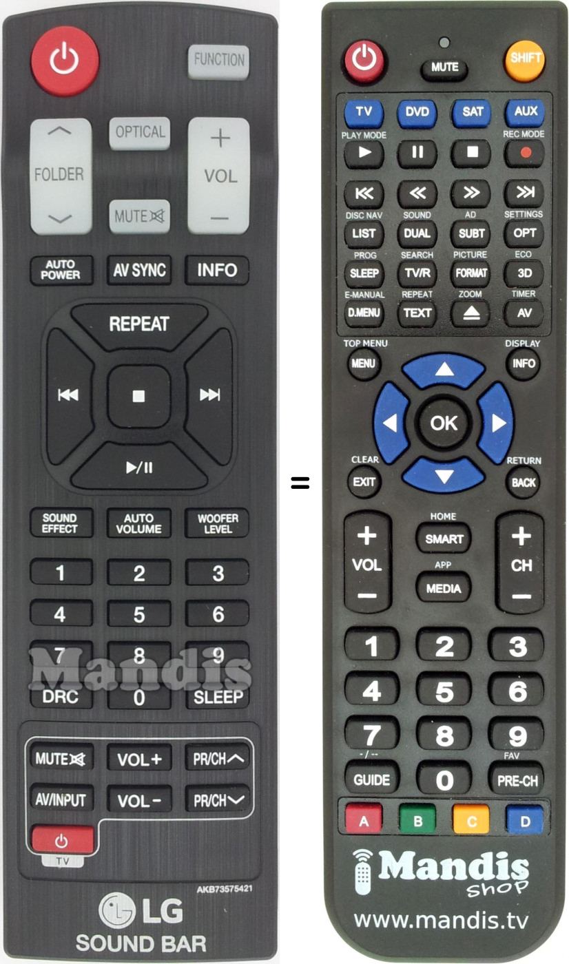 Télécommande équivalente LG AKB73575421