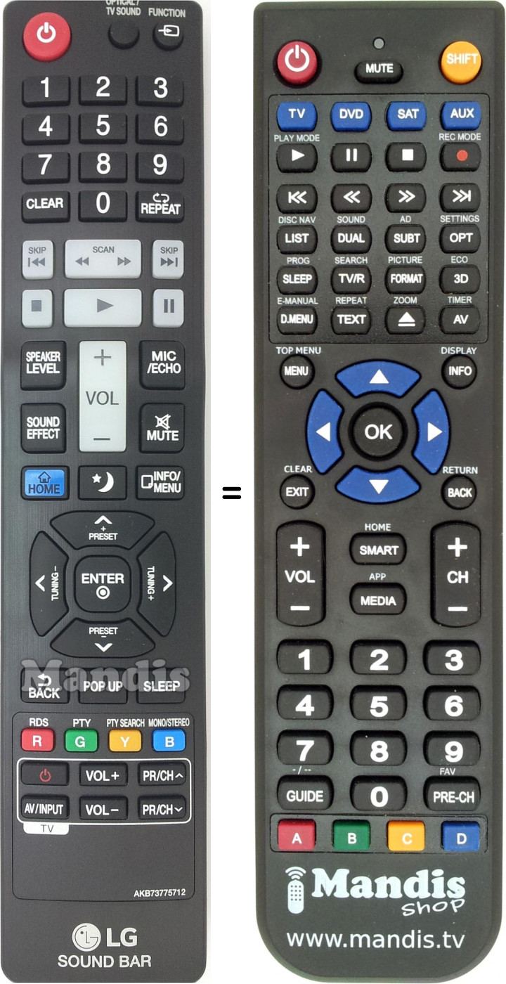 Télécommande équivalente LG AKB73775712