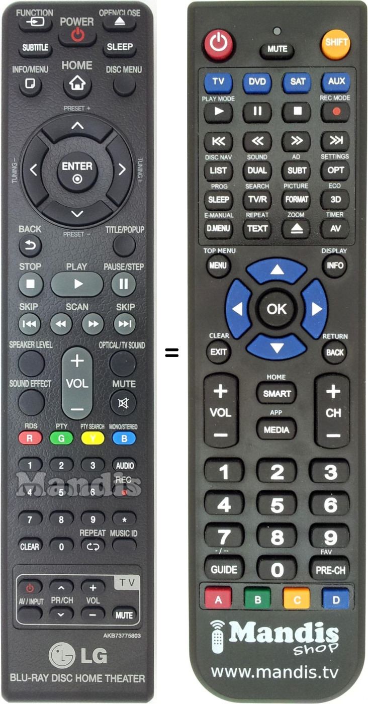 Télécommande équivalente LG AKB73775803