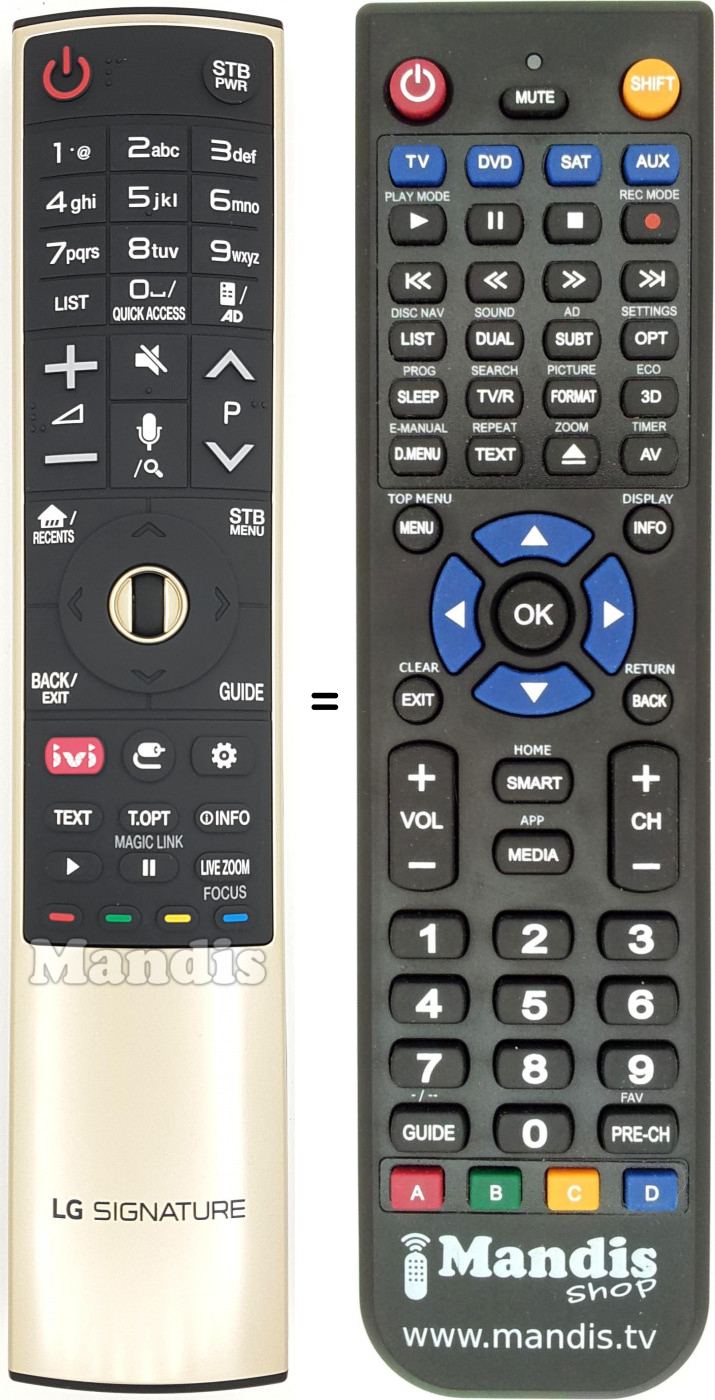 Télécommande équivalente LG AKB75056326