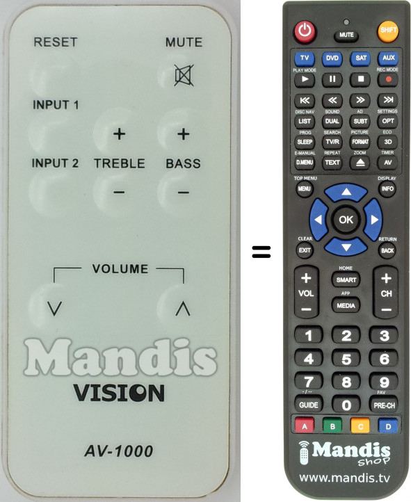 Télécommande équivalente Vision AV-1000