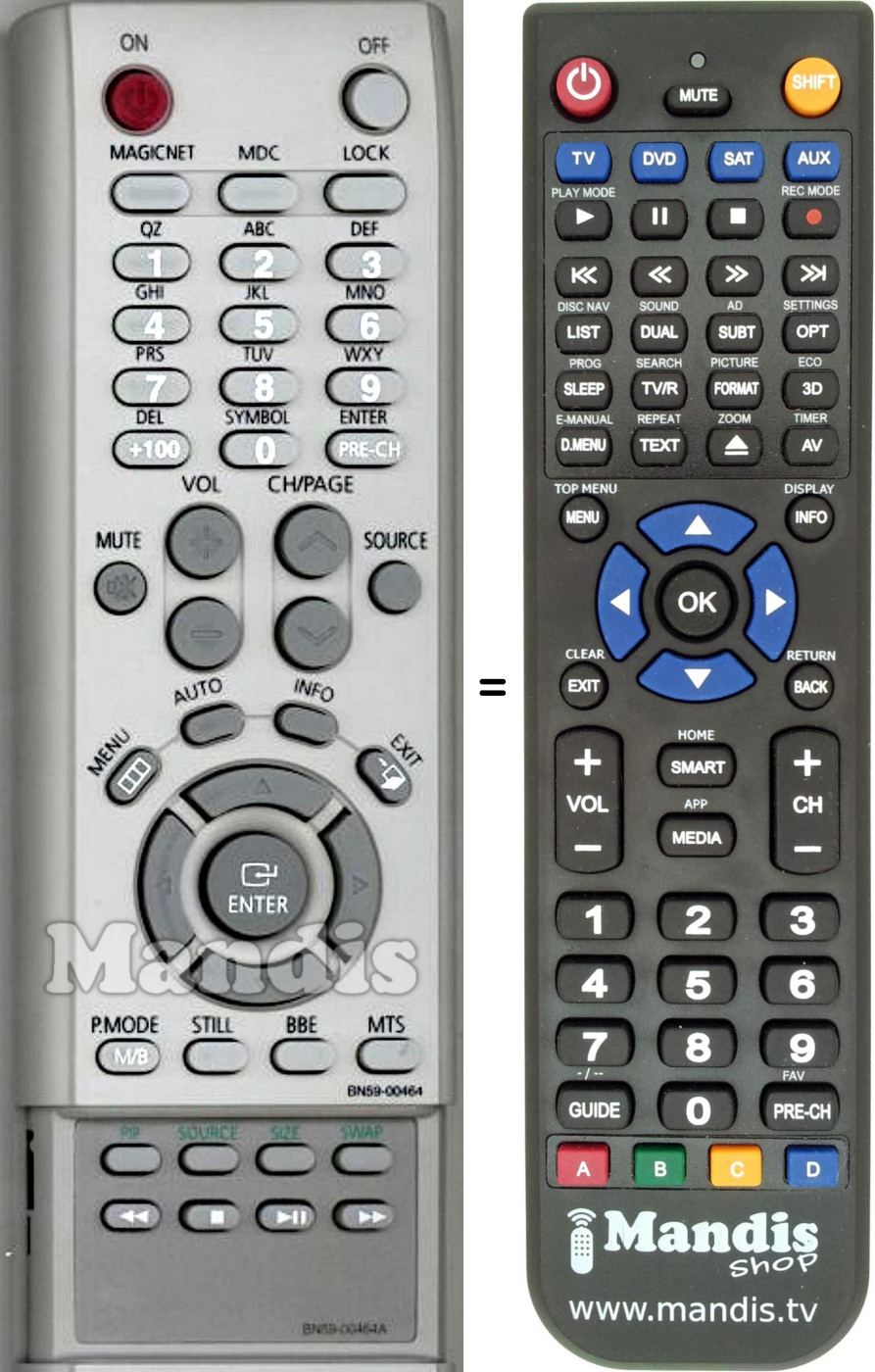 T&eacute;l&eacute;commande &eacute;quivalente Samsung BN59-00464A