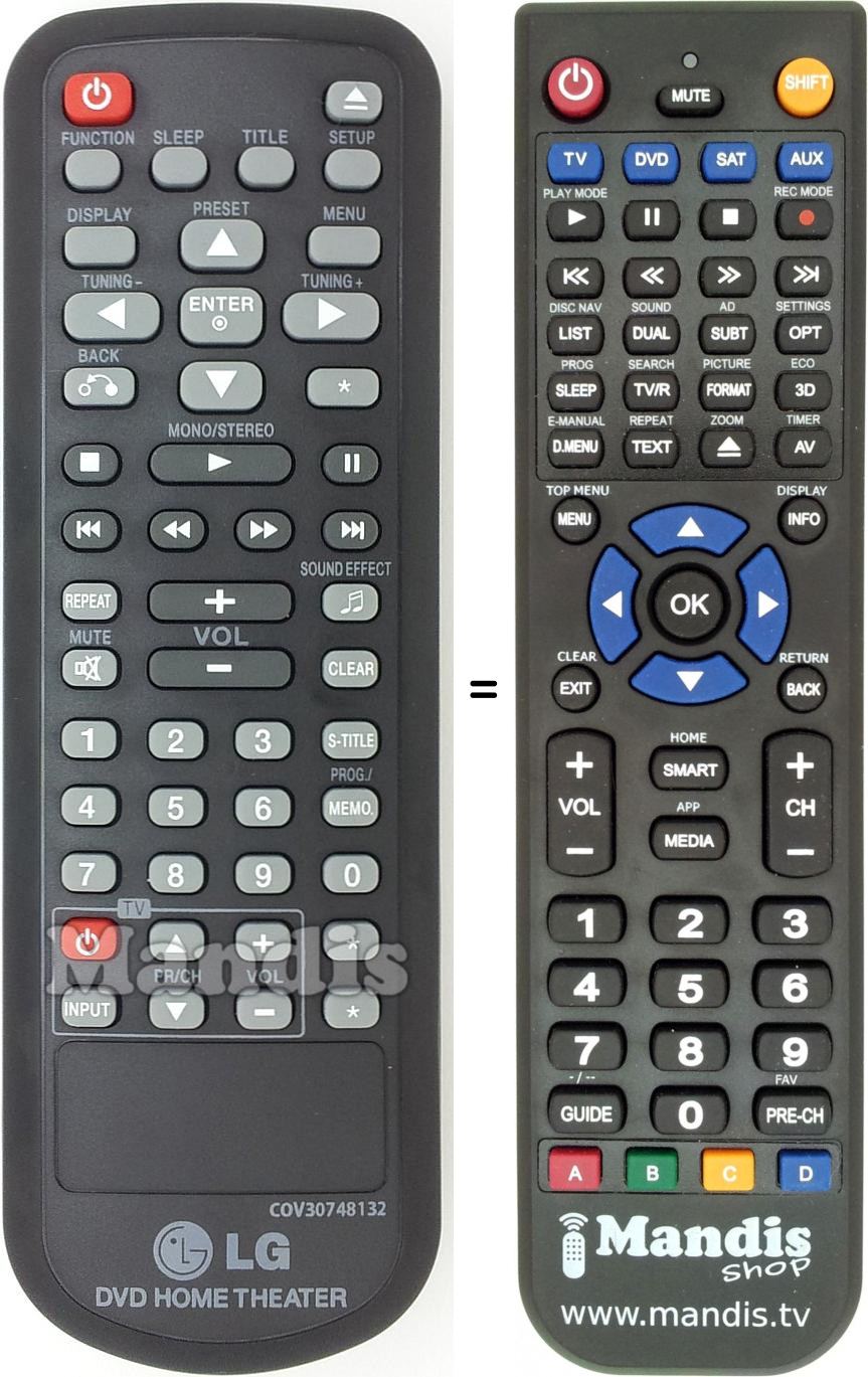 Télécommande équivalente LG COV30748132