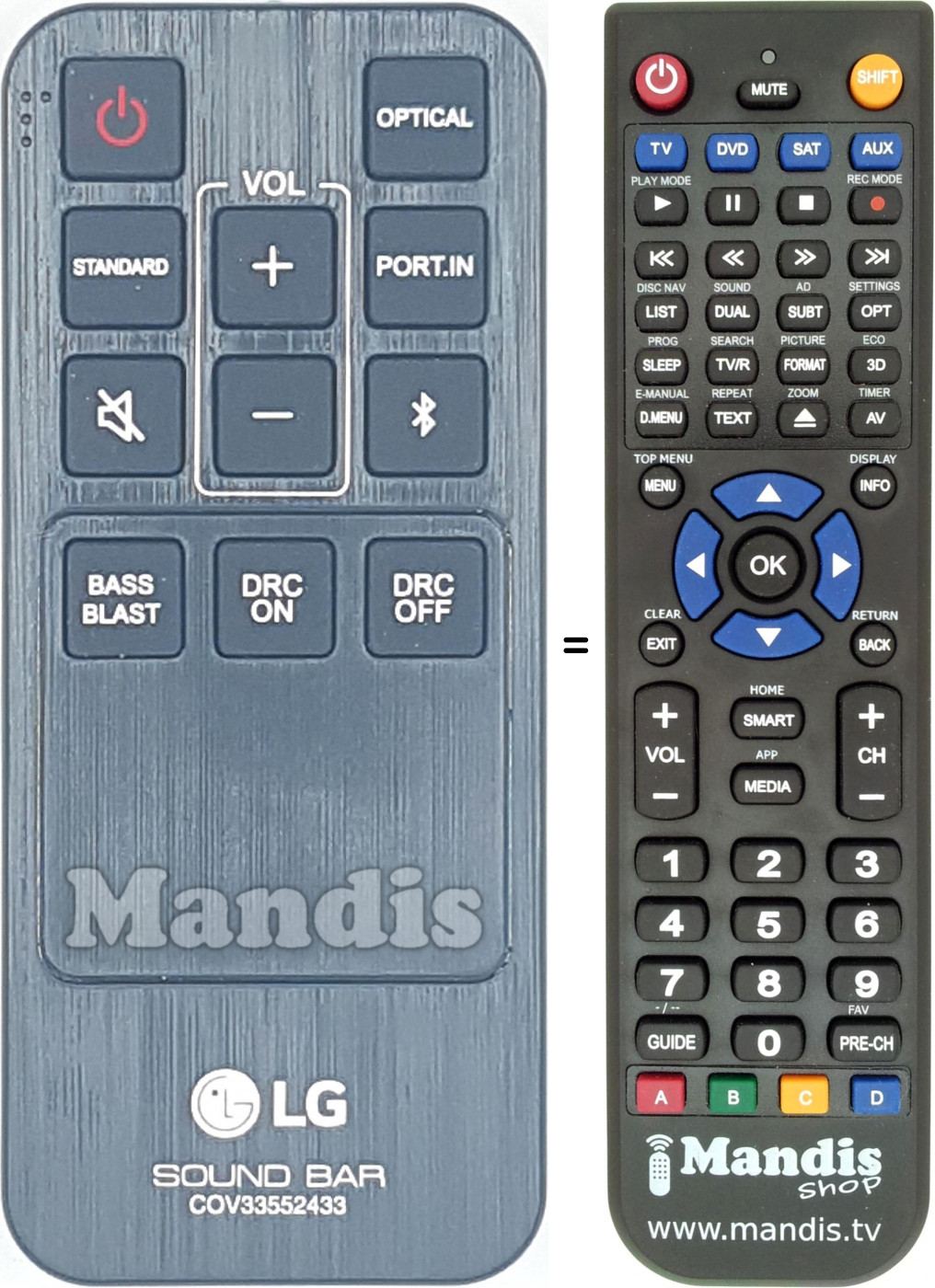 Télécommande équivalente LG COV33552433