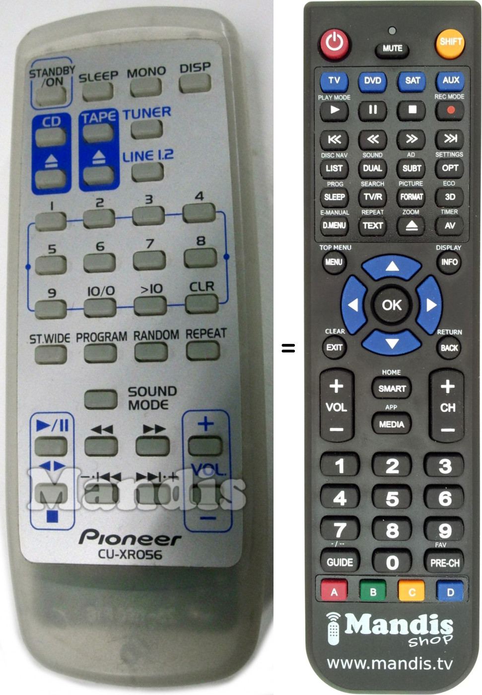 Télécommande équivalente Pioneer CU-XR056