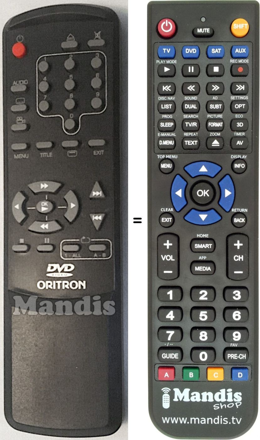 Télécommande équivalente ORITRON DVD200