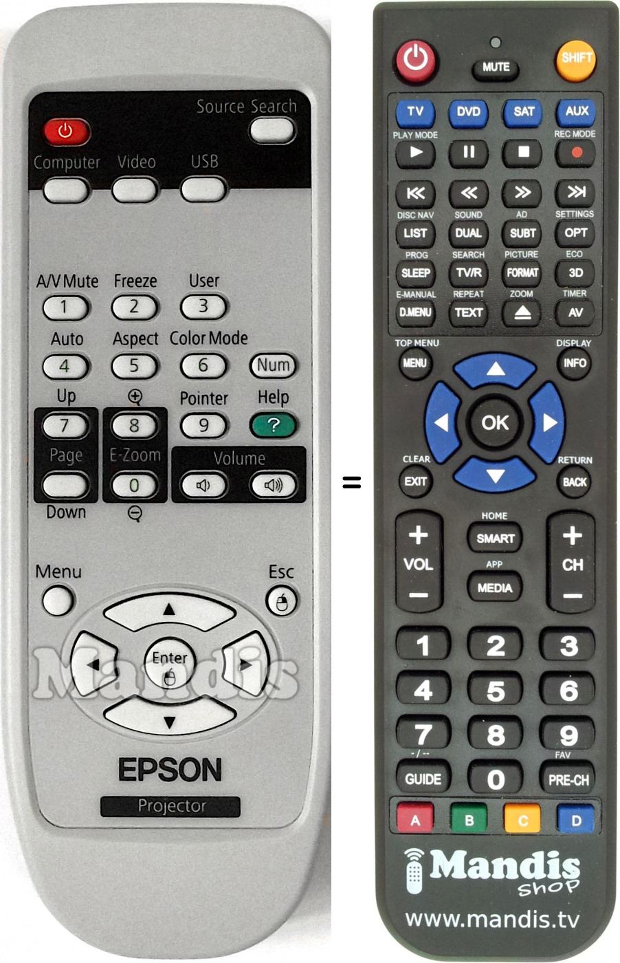 Télécommande équivalente Epson 1515068