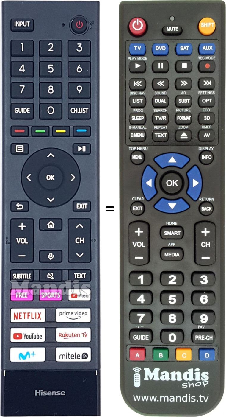 Télécommande équivalente Hisense ERF3D80H