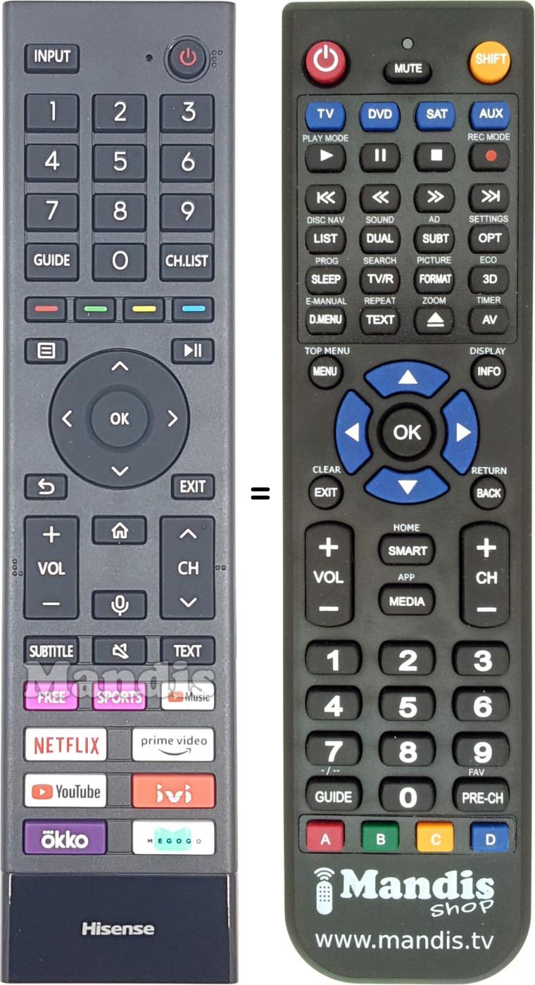 Télécommande équivalente Hisense ERF3E80H