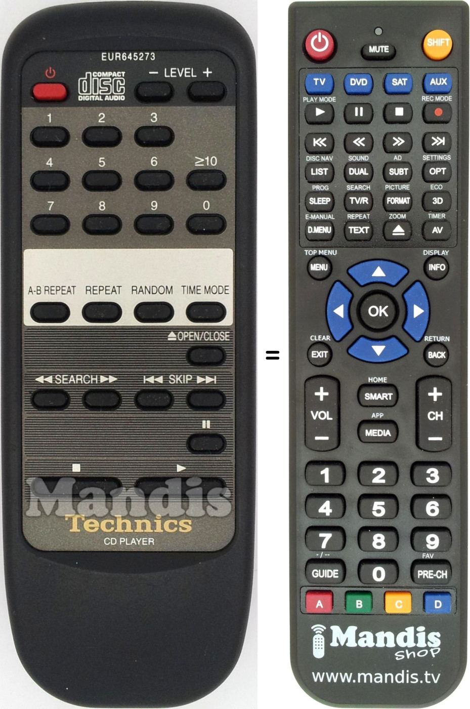Télécommande équivalente Technics EUR645273