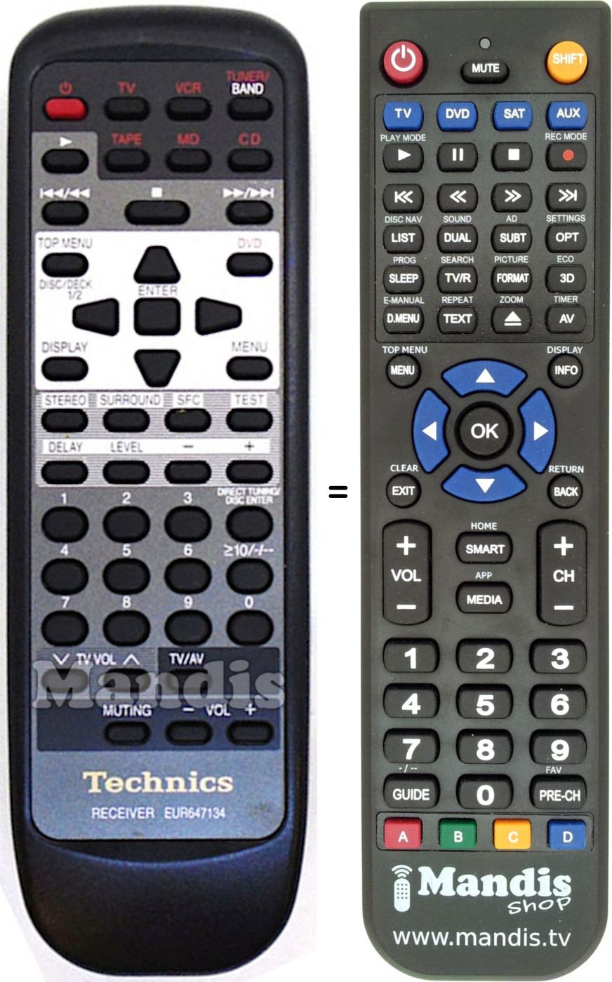Télécommande équivalente Technics EUR647134