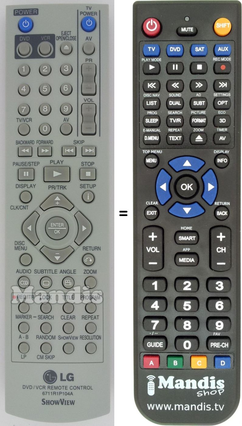 Télécommande équivalente LG 6711R1P104A