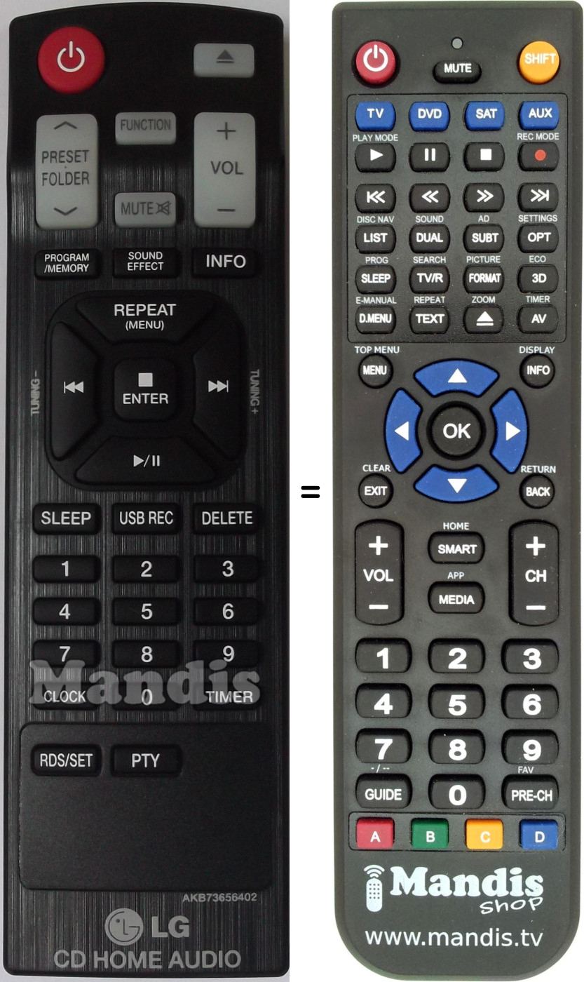 Télécommande équivalente LG AKB73656402