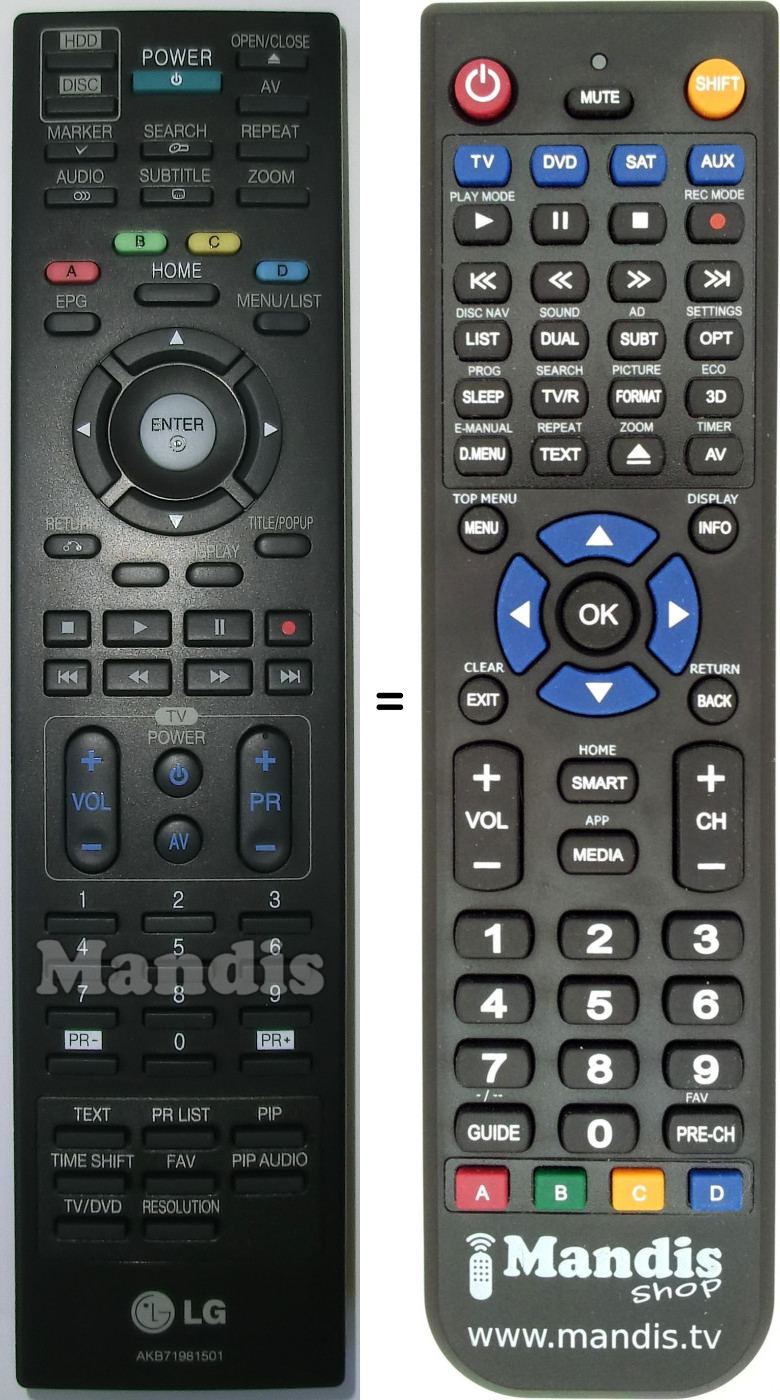 Télécommande équivalente LG AKB71981501
