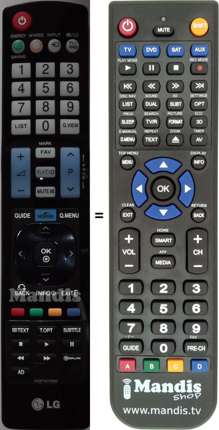 Télécommande équivalente LG AKB73275606