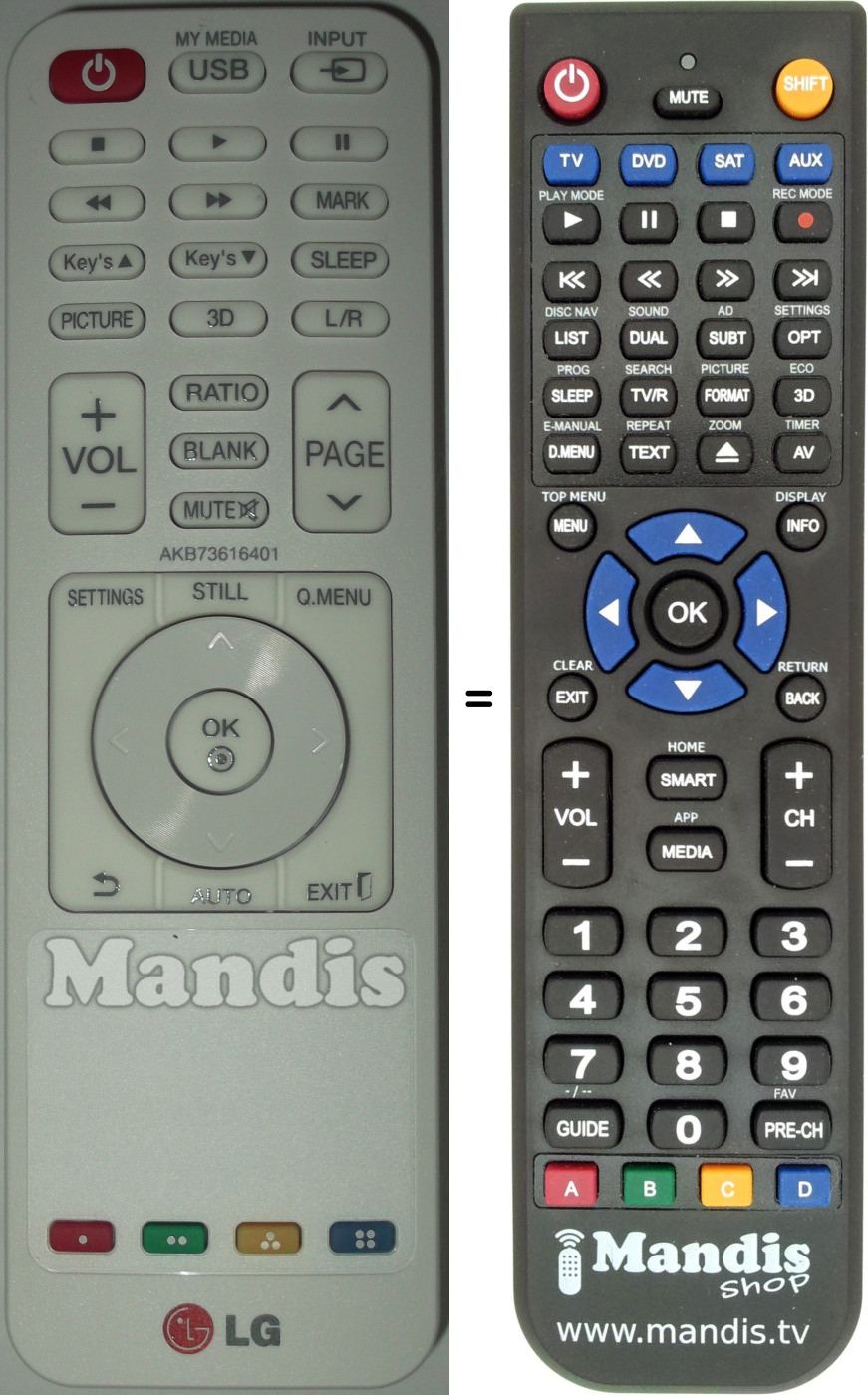 Télécommande équivalente LG AKB73616401