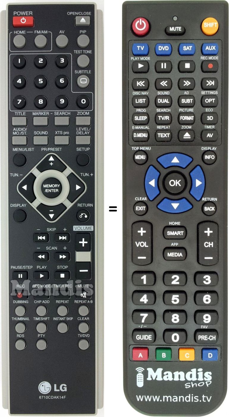 Télécommande équivalente LG 6710CDAK14F