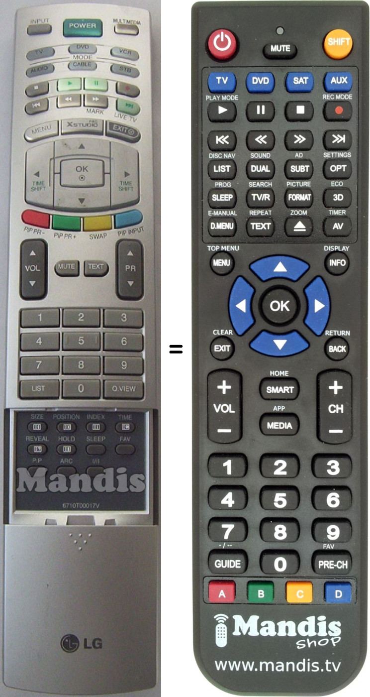 Télécommande équivalente LG 6710 T 00017 V