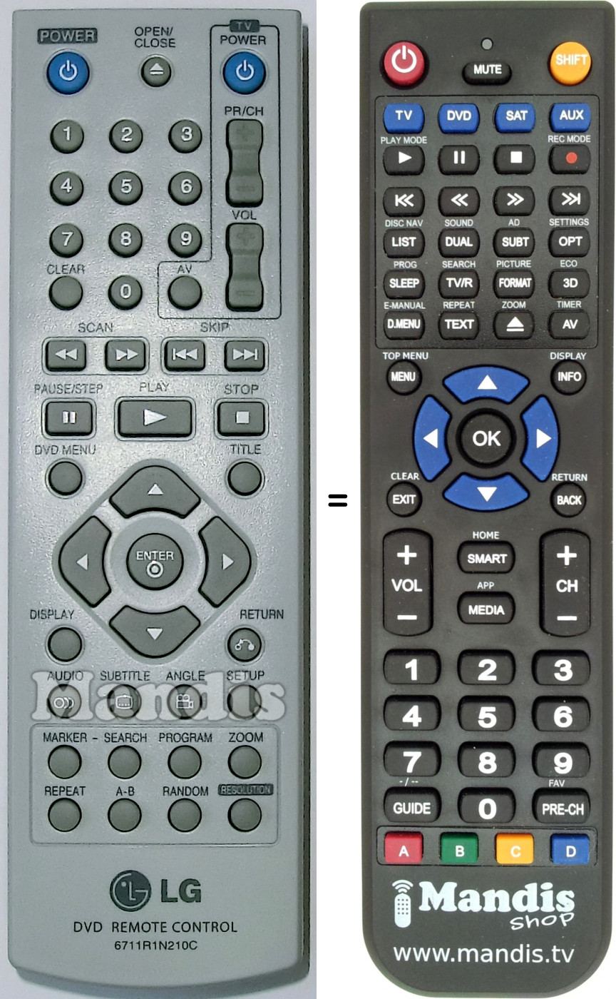 Télécommande équivalente LG 6711R1N210C