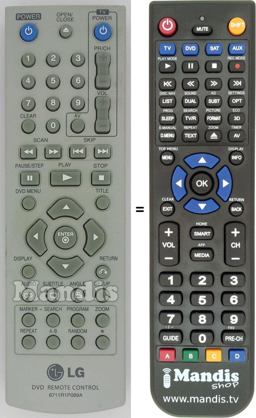 Télécommande équivalente LG 6711 R1 P 089 A