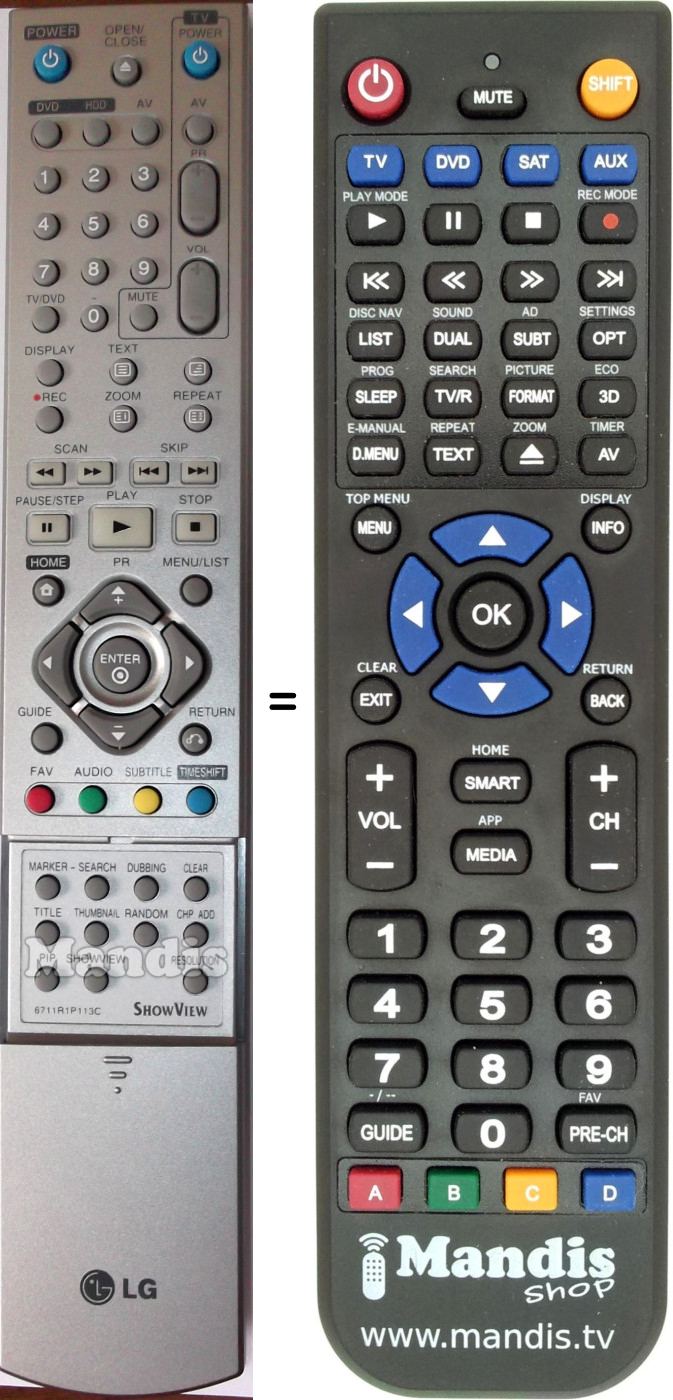Télécommande équivalente LG 6711R1P113C