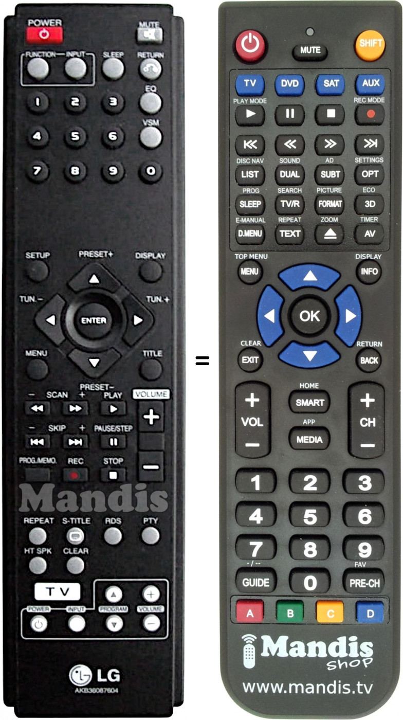 Télécommande équivalente LG AKB36087604