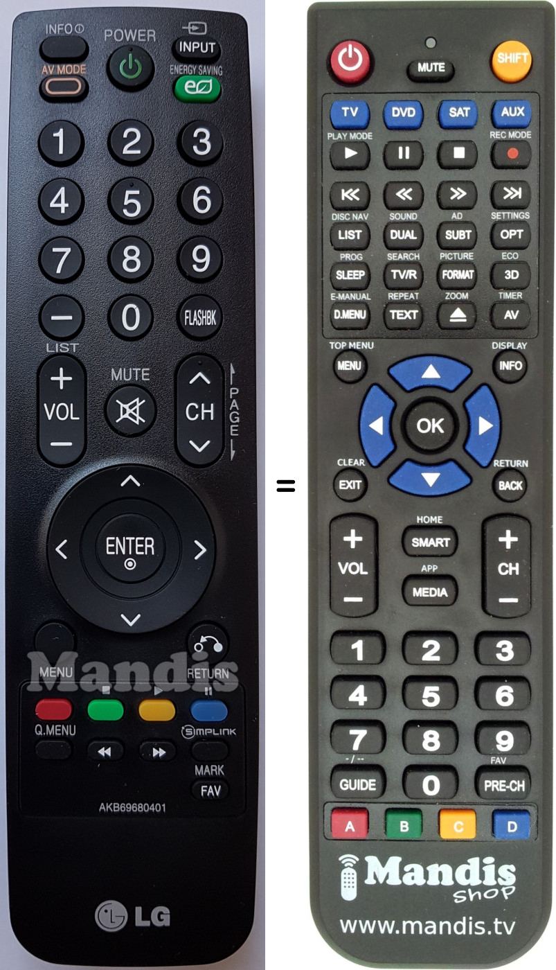 Télécommande équivalente LG AKB69680401