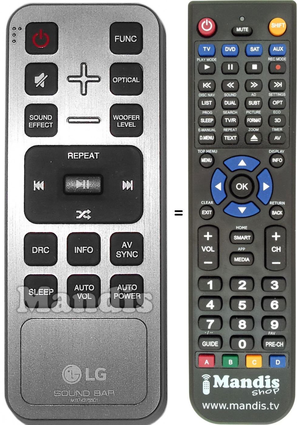 Télécommande équivalente LG AKB74375501