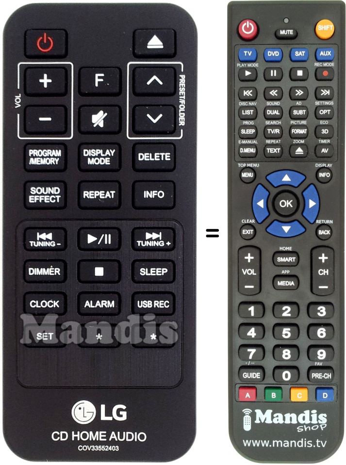 Télécommande équivalente LG COV33552403