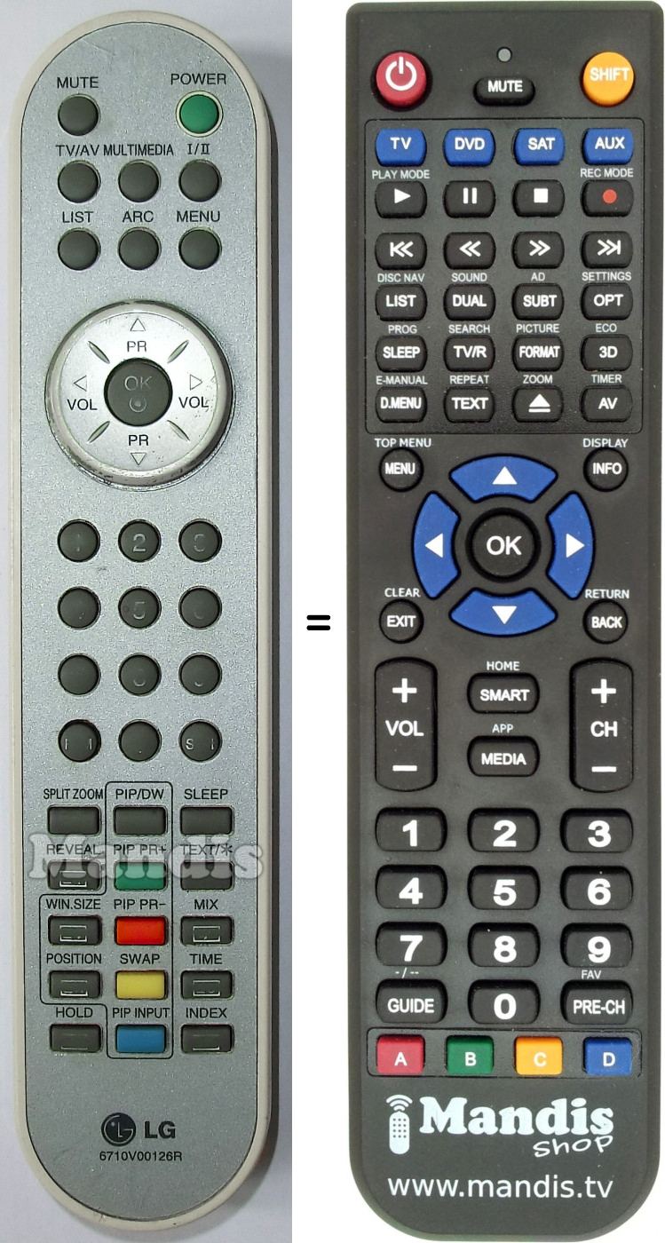 Télécommande équivalente LG 6710 V 00126 R
