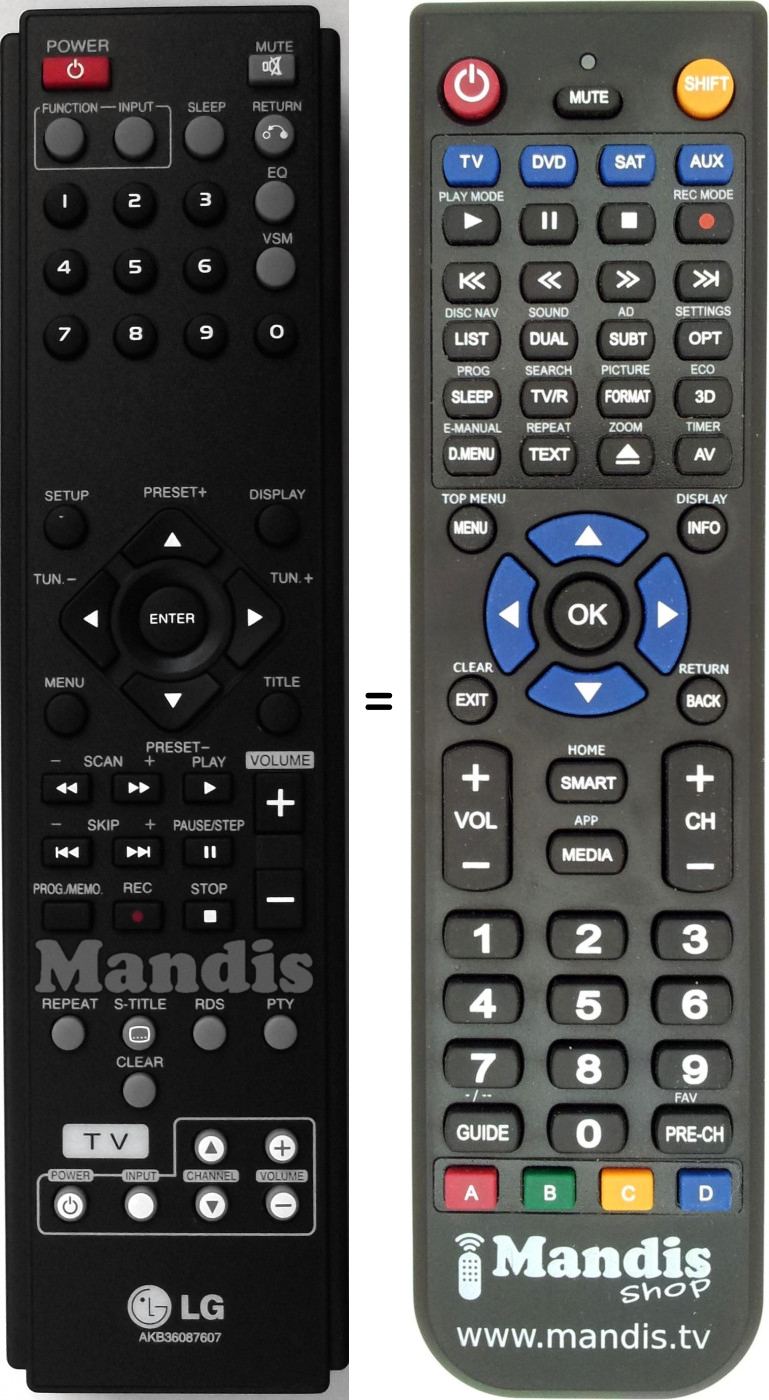 Télécommande équivalente LG AKB 36087607
