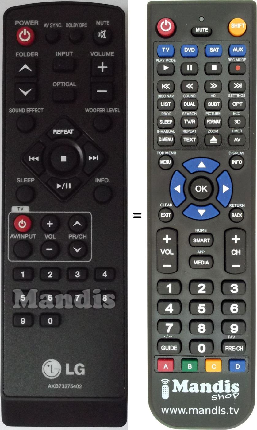 Télécommande équivalente LG AKB73275402