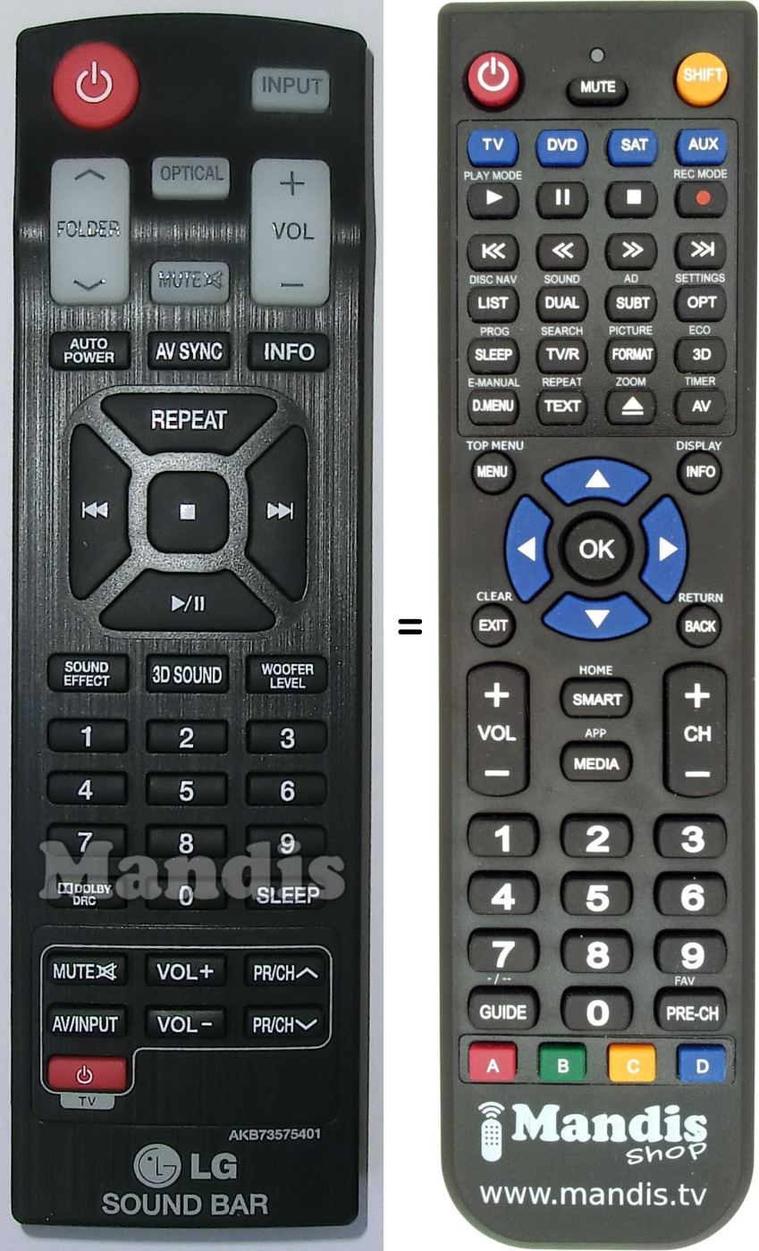 Télécommande équivalente LG AKB73575401