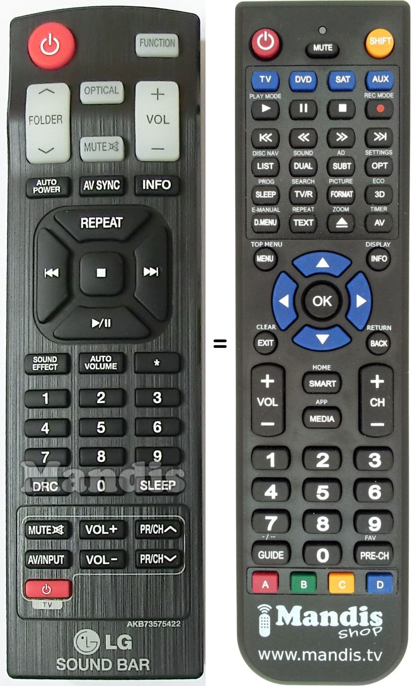 Télécommande équivalente LG AKB73575422